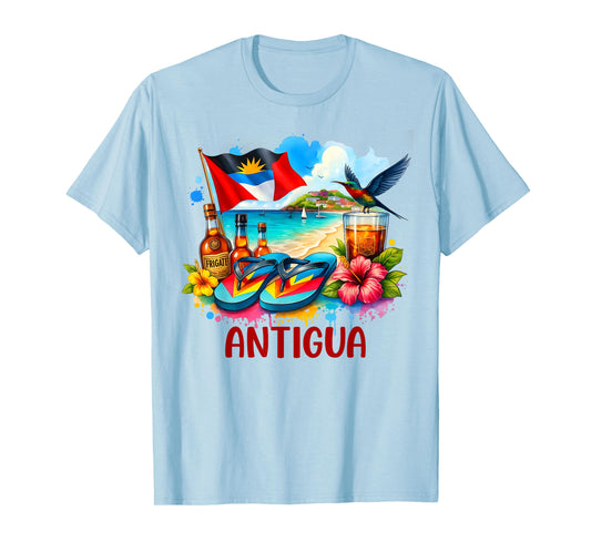 Antigua and Barbuda Flag Island Flip Flops Tropical Beach T-Shirt