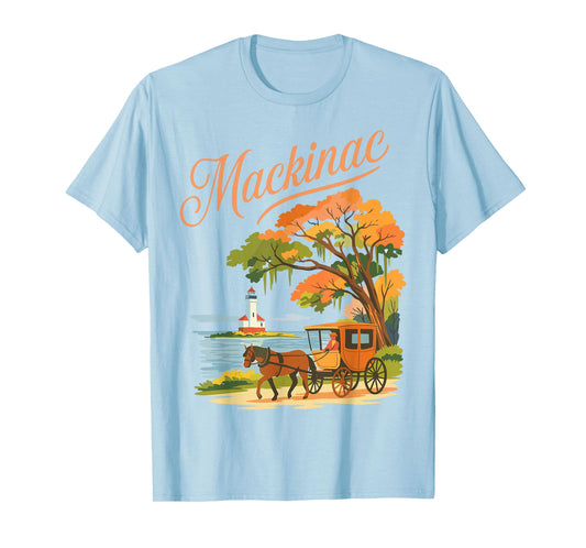 Mackinac Island Carriage Bridge Lakeview Vintage Ferry Scene T-Shirt