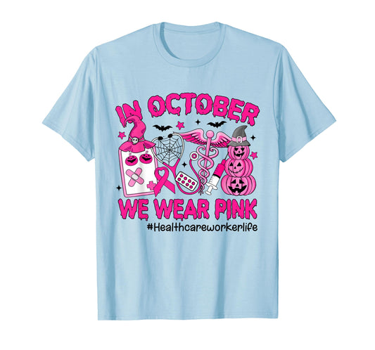in October We Wear Pink LPN Life Nurse Breast Cancer T-Shirt
