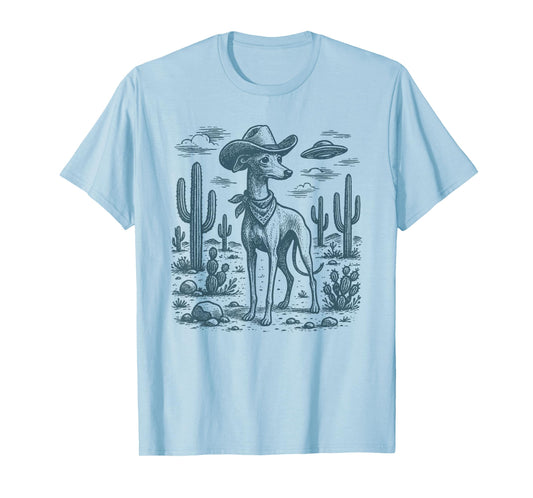 Vintage Italian Greyhound Cowboy UFO Whippet Iggy Sighthound T-Shirt