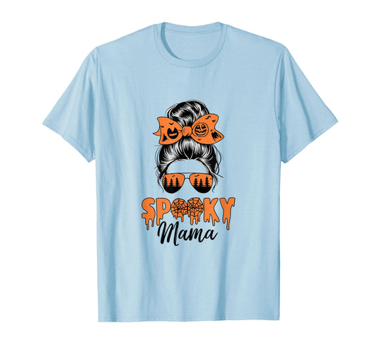 Spooky Mama Mommy Halloween Mom Life Messy Bun T-Shirt