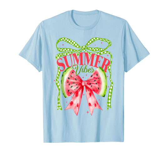 Summer Vibes Coquette Watermelon Bow Hello Summer Beach Girl T-Shirt