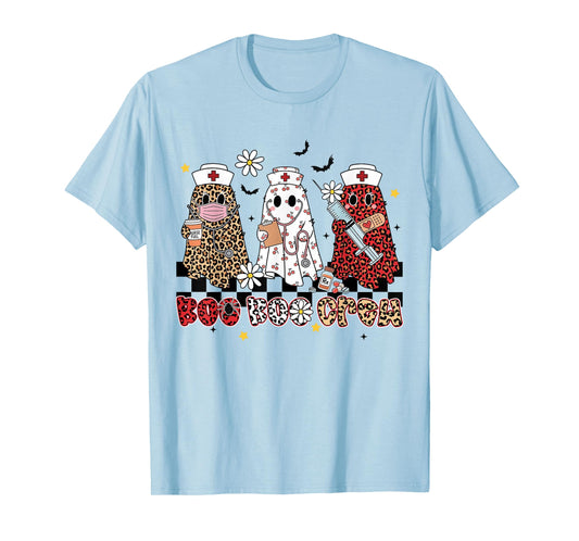 Floral Boo Crew Leopard Ghost Halloween Night Shift Nurse T-Shirt
