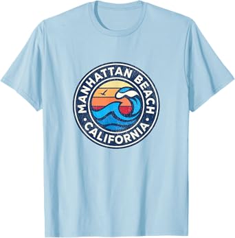 Manhattan Beach California CA Vintage Nautical Waves Design T-Shirt