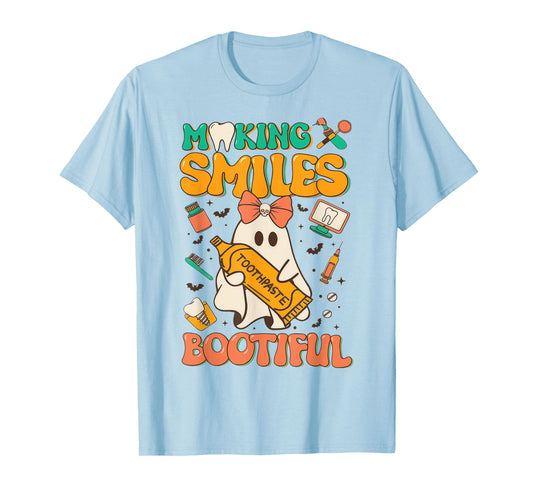 Making Smiles Bootiful Tooth Ghost Dentist Dental Halloween T-Shirt