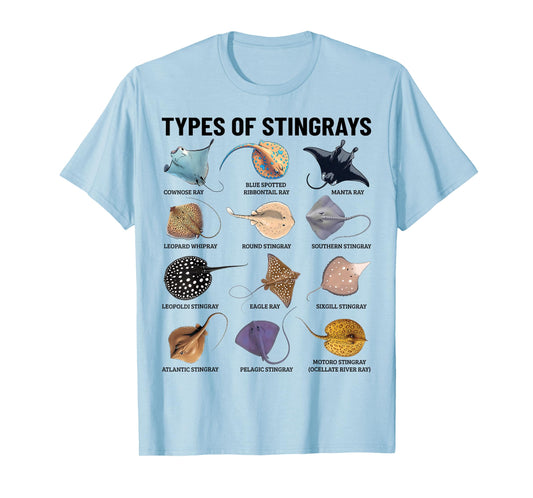 Types of Stingray Ocean Life Stingray Species Educational T-Shirt