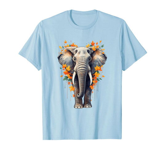 Elephant Autumn Leaves Nature Art for Wildlife Men Women Kid T-Shirt