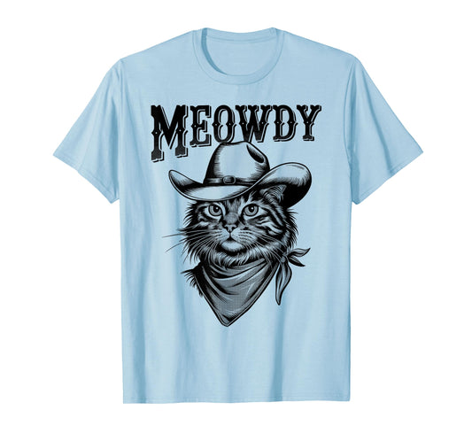 Meowdy Cat Funny Cowboy Western Graphic Cat Lady Cat Dad T-Shirt