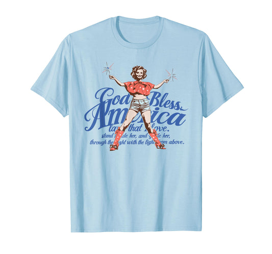 God Bless America Vintage 4th of July Pinup Coquette Bow T-Shirt