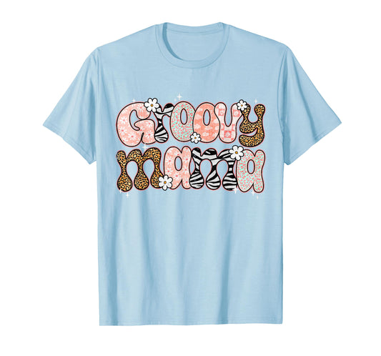Groovy Mama Mommy Retro Floral Mom Life Leopard Maternity T-Shirt