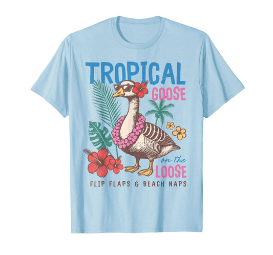 Retro Tropical Goose On The Loose Hawaii Summer Vibes Beach T-Shirt