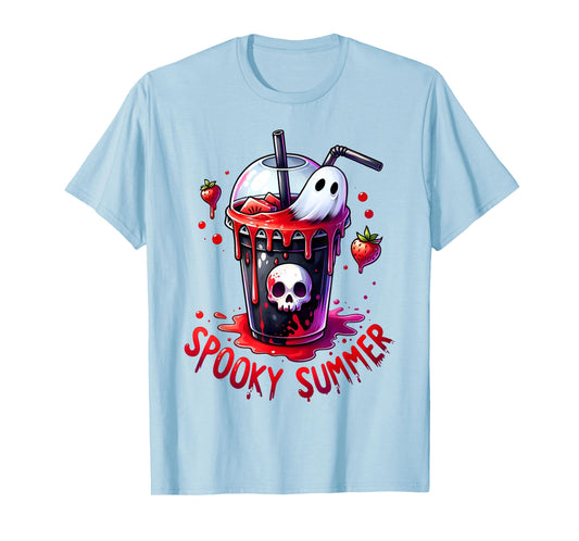 Spooky Summer Skeleton Strawberry Iced Coffee Cup Halloween T-Shirt