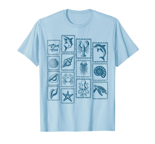 Ocean Wildlife Vintage Shark Turtle Octopus Dolphin Beach T-Shirt
