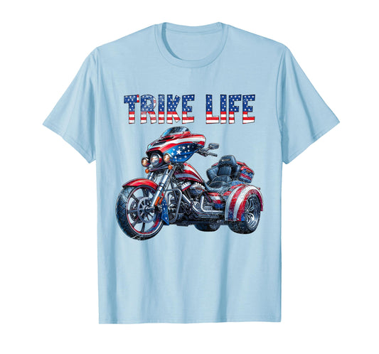 American USA Flag Motorcycle Trike Life Three Wheeler Trike T-Shirt