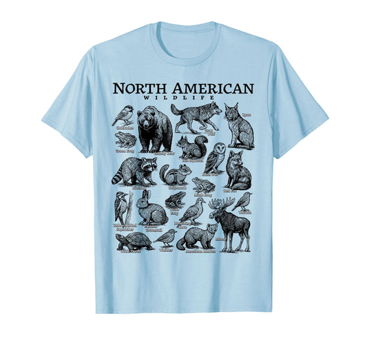 North American Wildlife Nature Camping USA Animal Guide T-Shirt