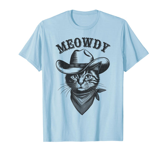 Meowdy Cat Funny Cowboy Western Graphic Cat Lady Cat Dad T-Shirt
