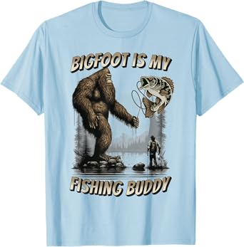 Bigfoot Style Bigfoot Fishing Funny Sasquatch Fish T-Shirt - Unisex-Adults, Kids - Blue - Short Sleeve - Small - Classic Fit - Cotton 100%