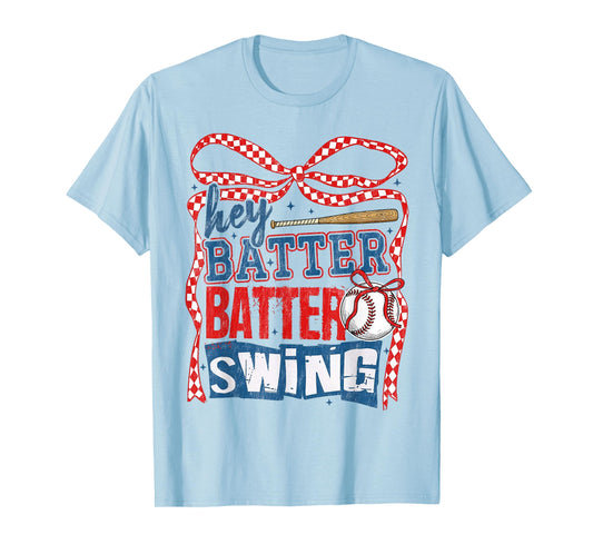 Hey Batter Batter Swing Coquette Bow Game Day Baseball Funny T-Shirt