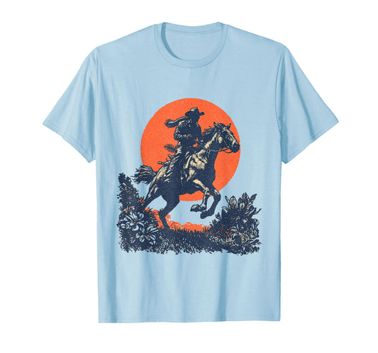 Vintage Cowboy Horse Ride Retro Western Sunset T-Shirt