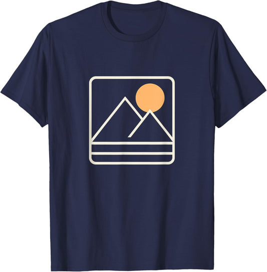 Mountain Sunrise - Minimalist Retro Nature Graphic Tee T-Shirt T-Shirt - T-Shirt | Navy