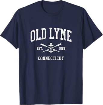 Old Lyme CT Vintage Crossed Oars & Boat Anchor Sports T-Shirt