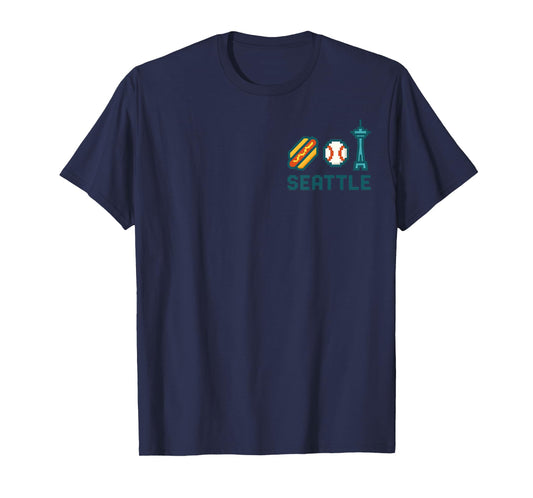 Seattle Baseball Seattle-Style Hot Dog Seattle Tower Pixel T-Shirt