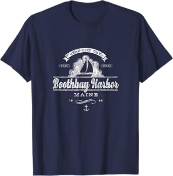 Boothbay Harbor ME Sailboat T-Shirt Vintage Nautical Tee T-Shirt