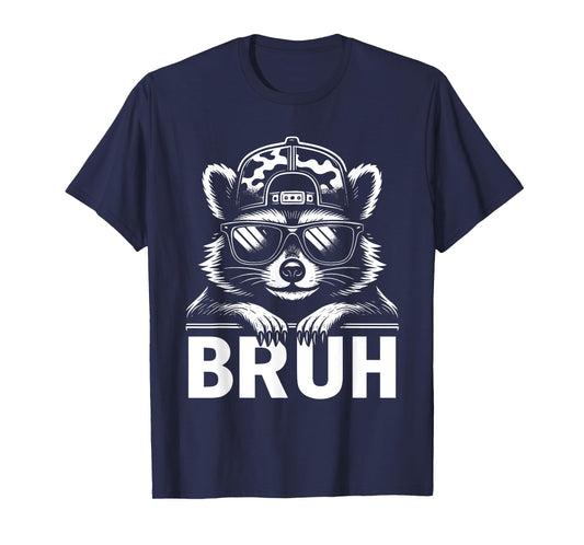 Bruh Raccoon Trash Racoon Camo Hat Funny Youth Teens Kids T-Shirt