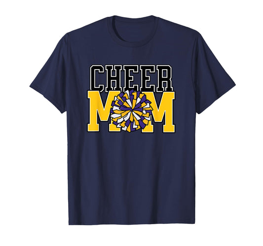 Cheer Mom Biggest Fan Yellow and Purple Pom Pom T-Shirt