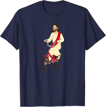 Fun Christ on a Bike Funny Lord God Jesus Church Cycle Gift T-Shirt