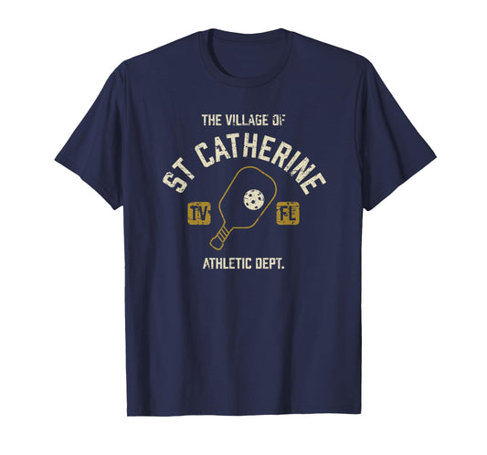The Village of St Catherine Pickleball Distressed Design T-Shirt