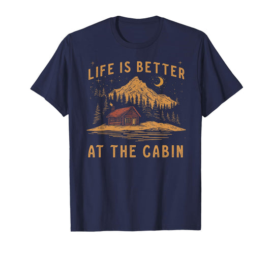 Life Is Better At The Cabin Retro Vintage T-Shirt, Small, Green