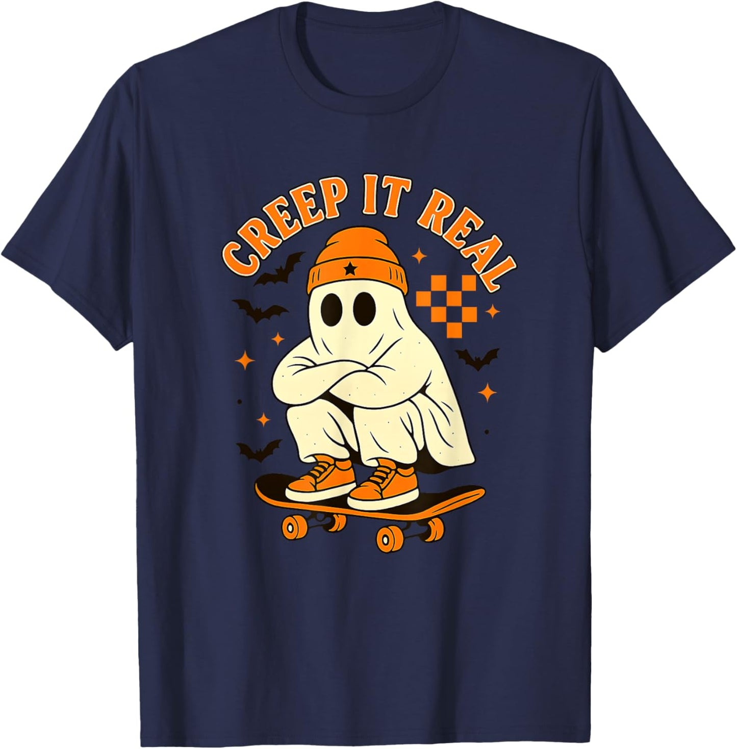 Creep it Real Ghost Skateboard Halloween Skateboarding T-Shirt