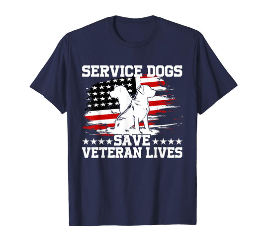 Service Dogs Save Veteran Lives American Flag Veterans Day T-Shirt