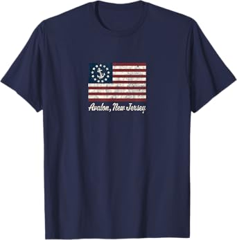 Avalon NJ T-Shirt Vintage Sailing US Anchor Boat Flag Tee T-Shirt