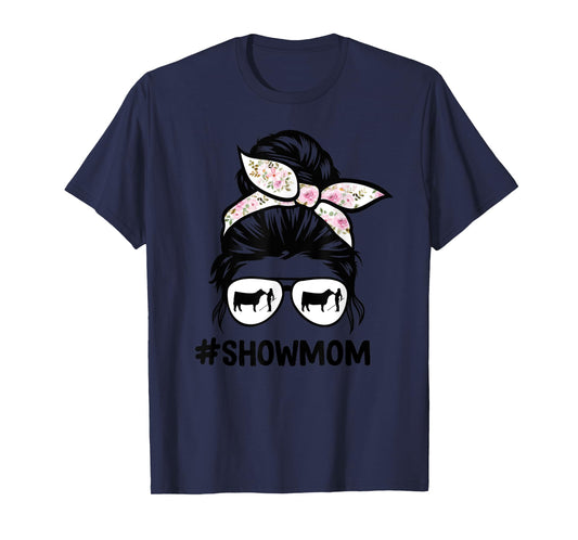 cattle show mom messy bun hair cow show mom T-Shirt
