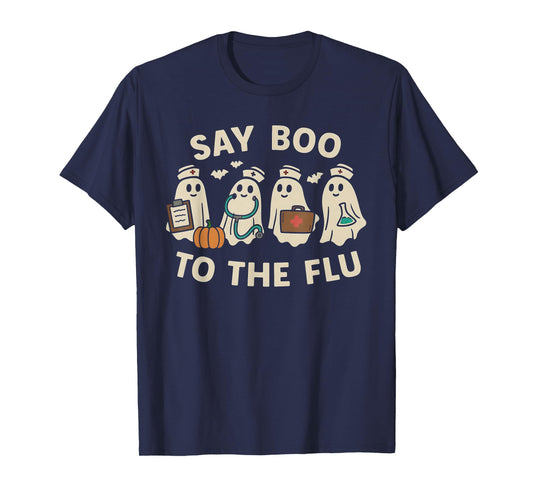 Nurse Halloween Ghost Crew Vaccine Say Boo to The flu T-Shirt