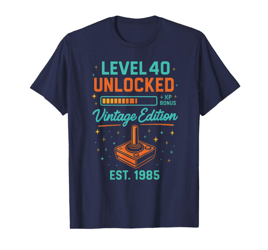 Level 40 Unlocked Vintage Edition Funny 40th Birthday Gift T-Shirt