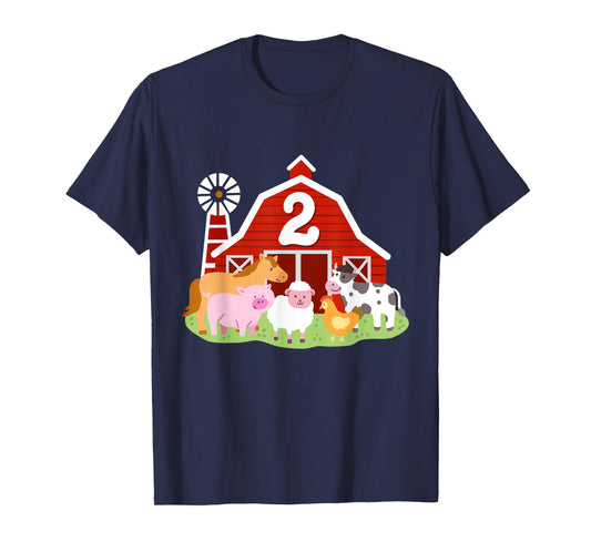 2nd Birthday Farm Animals Bday Party 2 Years Old Boy Toddler T-Shirt
