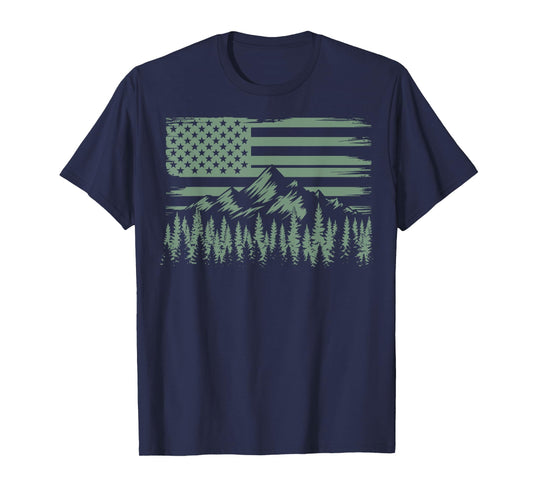 Nature Landscape USA Flag Outdoor Wildlife Hiking T-Shirt