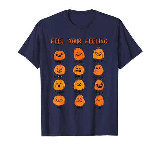 Retro Feel Your Feeling Halloween Pumpkin Face Expressions T-Shirt