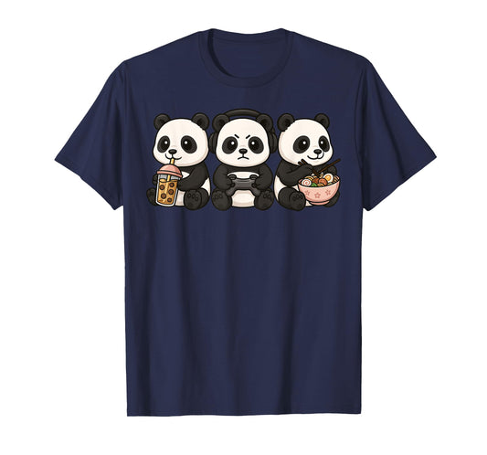 Panda Kawaii Gamer Gaming Boba Tea Ramen Boys Girls Kids T-Shirt