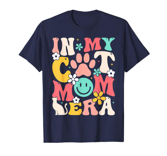 Retro In My Cat Mom Era Smile Face Cat Paw Mothers Day Women T-Shirt