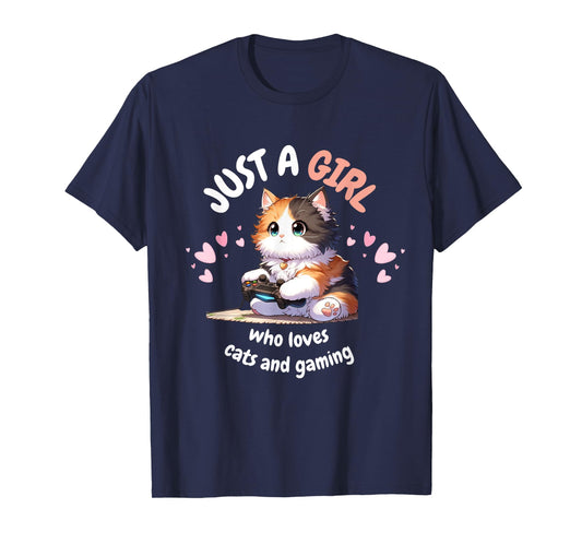 Just A GIRL Who Loves Cats Gaming cute Kawaii Anime Otaku T-Shirt