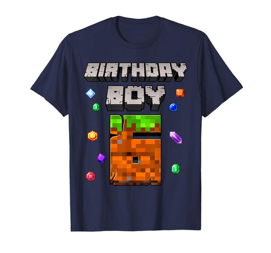 6th Birthday Boy 6 Video Gamer Pixel Number Six Bday Party T-Shirt