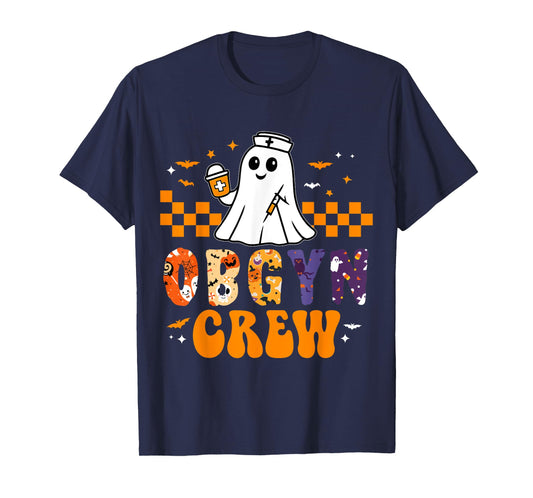 Halloween OBGYN Crew Funny Boo Ghost Nurse Nursing Scrub T-Shirt