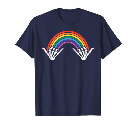 Gothic Rainbow Pride Skeleton Hands Halloween Bones LGBTQ T-Shirt