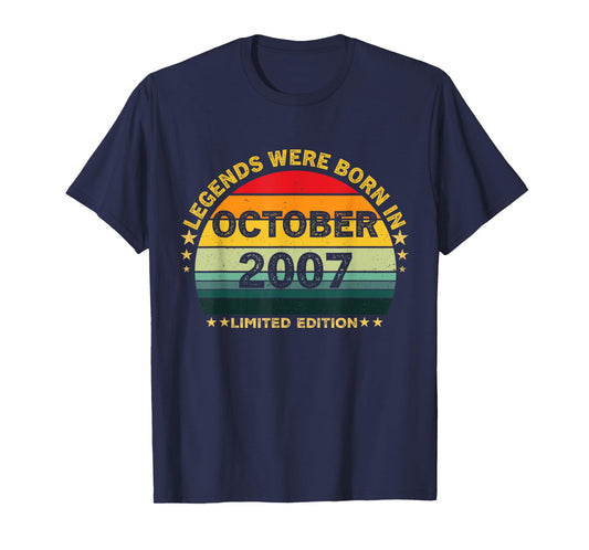 Vintage 17th Birthday Legends Were Born In October 2007 T-Shirt