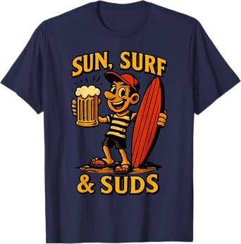 Funny Sun Surf and Suds Summer Beer Graphic T-Shirt