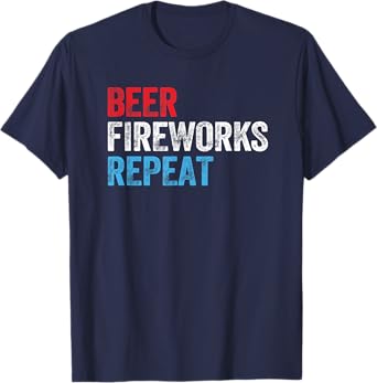 Beer Fireworks Repeat Star Funny July 4th Fireworks T-Shirt for Women Men